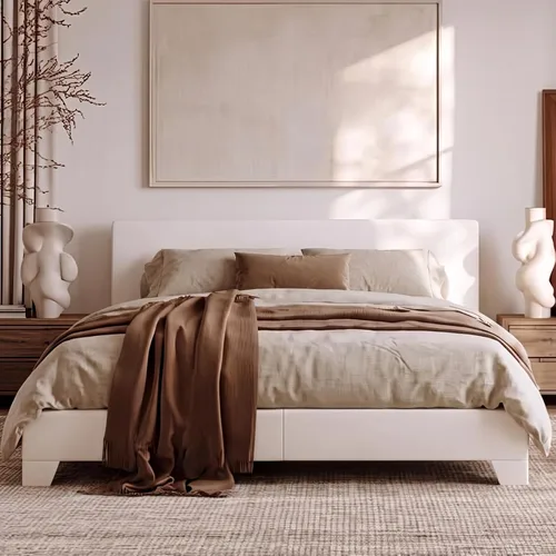 Vista 11 de Allewie Base de cama tamaño matrimonial con cabecera ajustable, cama tapizada con plataforma y listones de madera, base de colchón resistente,