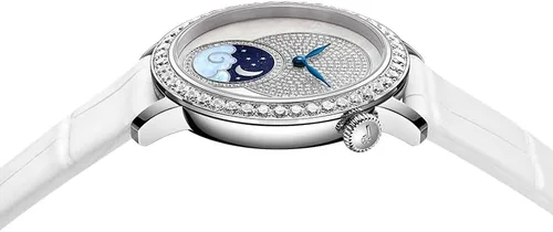 Vista 3 de Reloj de lujo para mujer, reloj de pulsera de cuarzo suizo con correa de cuero-estrella, Blanco, Moda