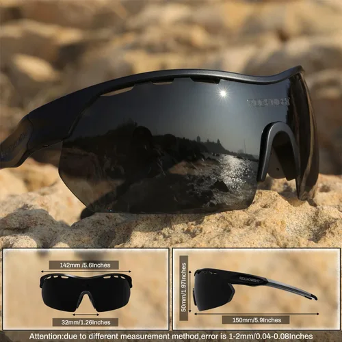 Vista 2 de ROCKNIGHT Lentes de sol deportivos polarizados de alta definición, para ciclismo, conducción, béisbol, exteriores, ultraligeros, marco TR90, lente