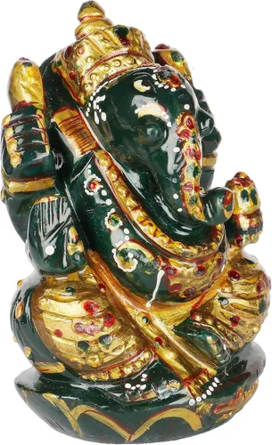 Vista 3 de Estatua de Ganesha de jade verde, estatua de piedra preciosa natural, Hancarved Ganesha aprox. 2251.00 ct para templo casero