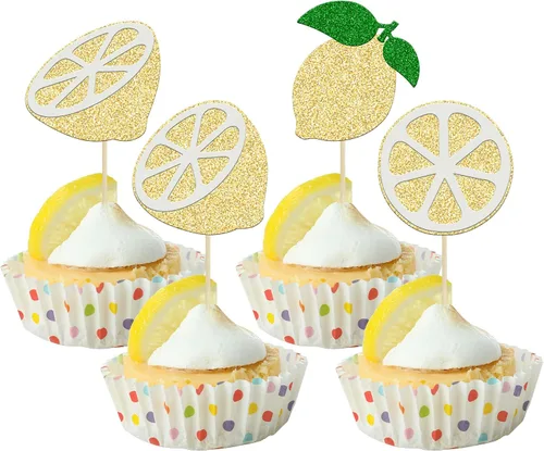Vista 21 de 24 piezas de decoración de cupcakes con purpurina de fresa Oh Baby con temática de frutas, baby shower, para revelación de género, baby shower