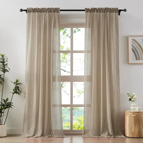 Vista 11 de Anpark - Cortinas traslúcidas de terracota de 96 pulgadas de largo para dormitorio y sala de estar, elegantes cortinas de lino de algodón