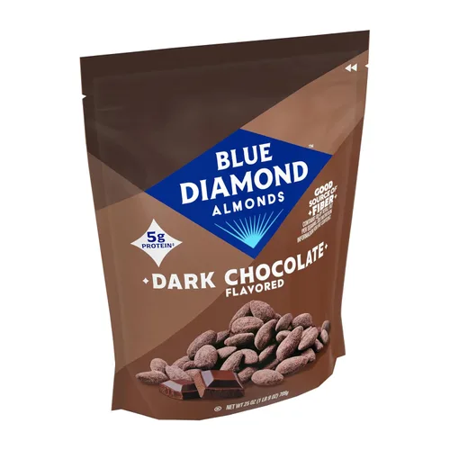 Vista 5 de Blue Diamond Almendras tostadas al horno con sabor a chocolate oscuro, bolsa resellable de 25 onzas, paquete de 1