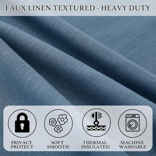 Vista 4 de KGORGE Cortinas azules de lino sintético de 84 pulgadas de largo, juego de 2 paneles, elegantes cortinas casuales de lino con textura para ventana
