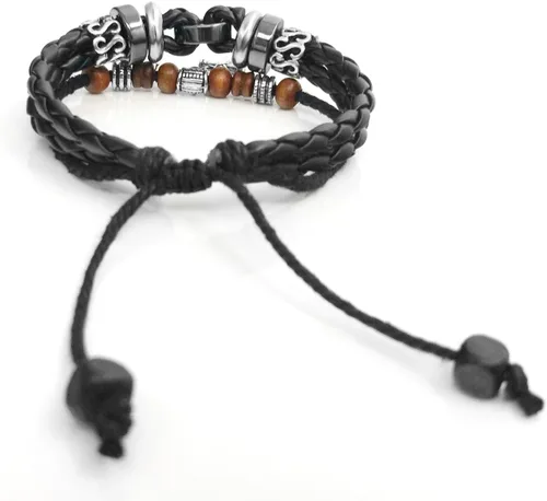 Vista 12 de Suyi brazalete ajustable con varias capas, de cuero tejido trenzado con cruz. Pulsera tipo esclava.