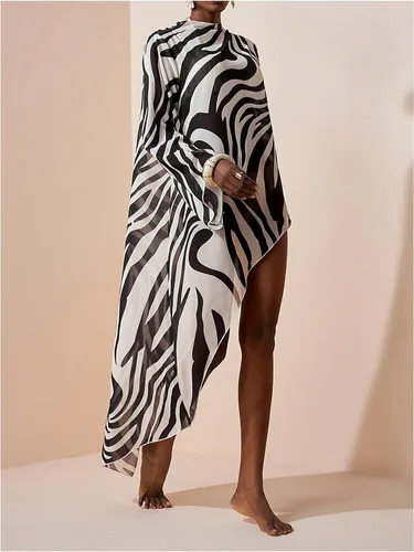 Vista 4 de GORGLITTER Vestido de cebra transparente para mujer Negro y blanco