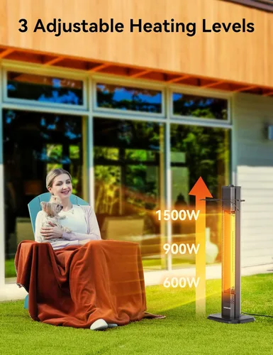 Vista 3 de VAGKRI Calentador Eléctrico de Patio al Aire Libre, Calentador de Tubo de Carbono Infrarrojo de 1500 W Dual, Protección contra Volcadura