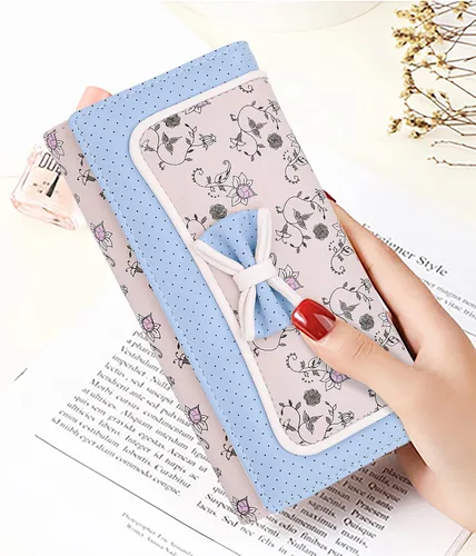 Vista 5 de UTO Wallet for Women Large Capacity Bowknot Flower Card Holder Phone Case Zipper Pocket Gilrs Purse Clutch
