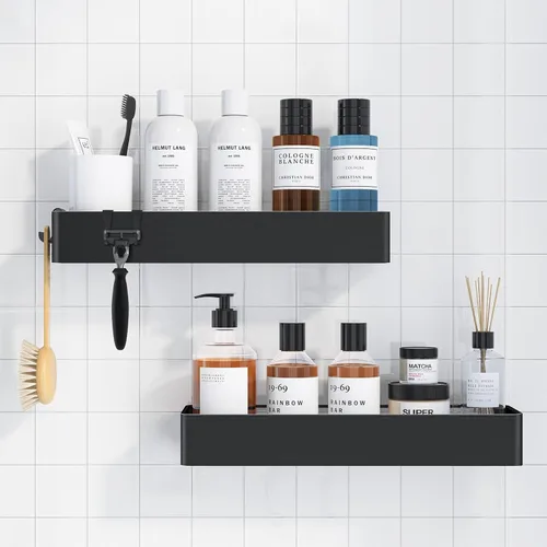 Vista 8 de Kitsure Organizador de ducha – Paquete de 2 organizadores de ducha adhesivos, estantes de metal inoxidables, organizadores de baño sin taladrar