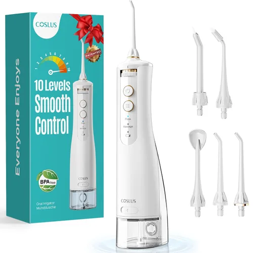 Vista 10 de COSLUS Irrigador de Agua Portátil para Dientes: 10 Ajustes de Presión Profesional para Ortodoncia, Aparejos y Encías Sensibles - Inalámbrico