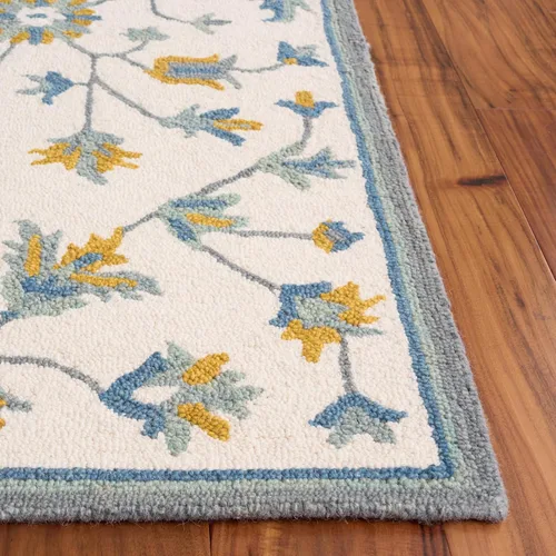 Vista 4 de SAFAVIEH Metro Collection - Alfombra de pasillo de 2 pies 3 pulgadas x 9 pies, marfil y azul, lana hecha a mano, ideal para zonas de alto tráfico