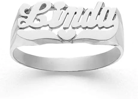 Vista 2 de Silver N Style Lee103Z - Anillo con nombre de cola de corazón y letra de oro personalizado (0.295 in), Oro