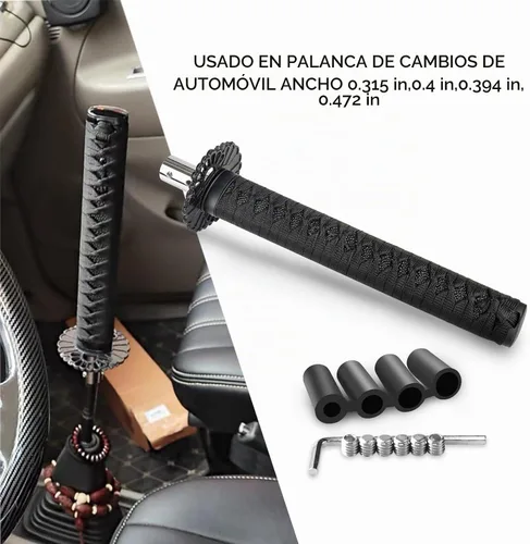 Vista 6 de Pomo de palanca de cambios estilo Katana, espada Samurái, universal para autos manuales con adaptadores, negro (26 cm)