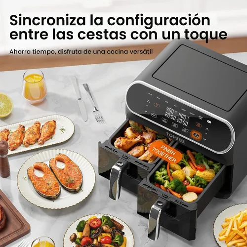 Vista 8 de Topzee Freidora de aire de doble cesta de 8 cuartos – Freidora de aire de tamaño familiar con zonas independientes duales, 8 ajustes preestablecidos