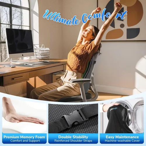 Vista 12 de Niceeday Almohada de Apoyo Lumbar para Silla de Oficina, Almohada de Apoyo para la Espalda del Automóvil, Cojín de Espuma Viscoelástica para Silla