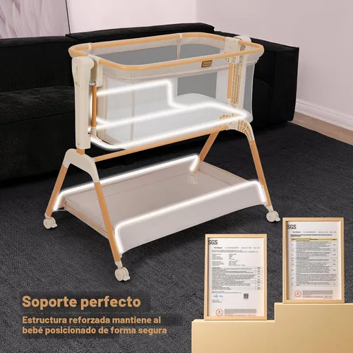 Vista 8 de Ezebaby Cuna para Bebé al Lado de la Cama: Cuna con Balancín 3 en 1 para Bebé - Cuna de Malla Completa Transpirable con Colchón 6 Ajustes
