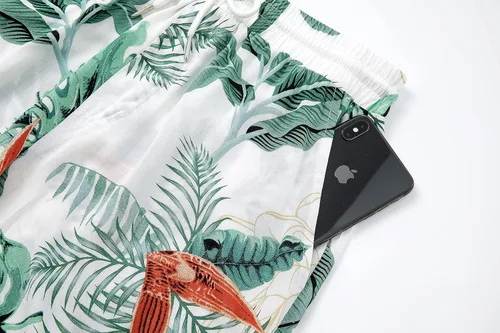 Vista 4 de Atwfo Conjunto de camisa hawaiana y pantalón corto para hombre, conjunto de 2 piezas para vacaciones, casual, con botones, playa, trajes florales