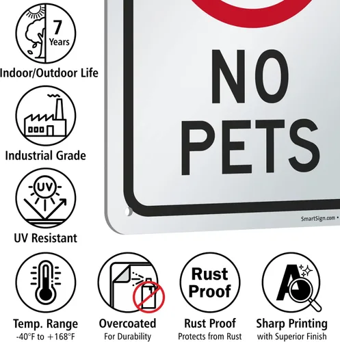 Vista 7 de SmartSign -K-1193-AL Letrero "No Pets" 7" x 10" Aluminio - Negro/Rojo sobre Blanco
