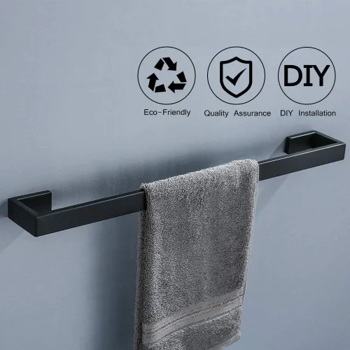 Vista 2 de Juego de 4 piezas de accesorios de hardware para baño, color negro, incluye toallero, soporte para toallas, gancho para bata, soporte para papel
