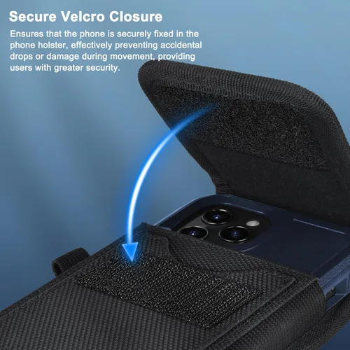 Vista 5 de ykooe Funda para teléfono celular compatible con iPhone 17, 16, 15, 14, 13, 12 y modelos Pro, clip para cinturón y tarjetero, negro, L
