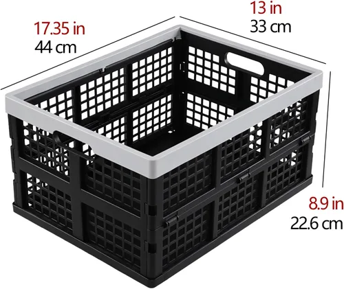 Vista 2 de 3 paquetes de cestas plegables rectangulares de plástico de 30 L, almacenamiento de cajas plegables, cajas de leche plegables para uso general
