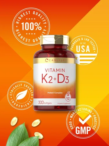 Vista 6 de Suplemento de vitamina K2 D3 de Carlyle 300 cápsulas blandas 200 mcg K2 MK7 y 10,000 UI D3 Sin GMO, sin gluten