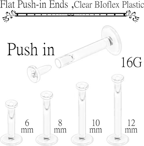 Vista 2 de Prjndjw Aretes transparentes con parte trasera plana de 16 G para deportes, aretes de nariz de plástico de silicona, aretes de cartílago de tragus