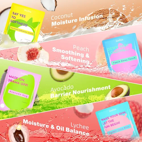 Vista 5 de ZealSea Clean Beauty Mascarillas Faciales para el Cuidado de la Piel, Minimalismo 15 Ingredientes Mascarilla de Hoja, Diseño de Color Dopamina