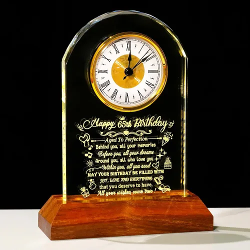 Vista 11 de Arikyrist Regalos de cumpleaños número 100 para mujeres, hombres y amigos, reloj de cumpleaños de cristal con base de luz Glass 100th Birthday