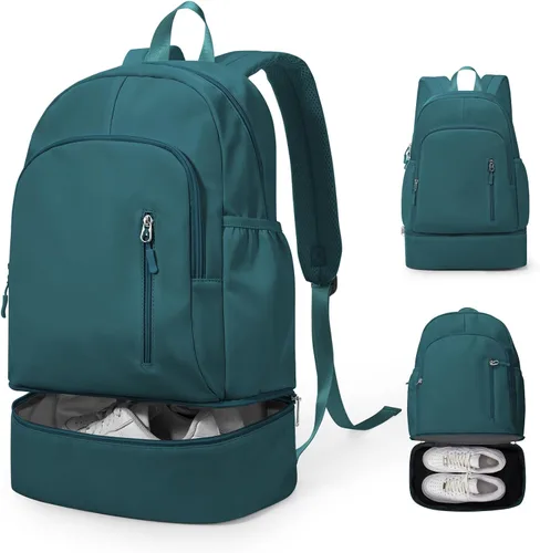 Vista 12 de Mochila de gimnasio para mujer, pequeña bolsa de gimnasio con compartimento para zapatos, mochila impermeable para deportes con bolsillo húmedo