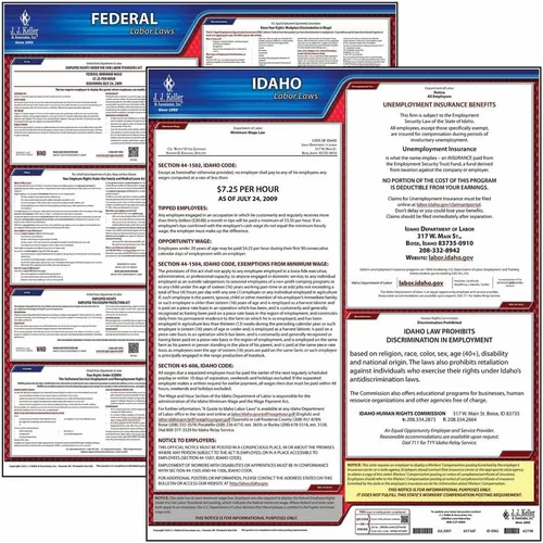 Vista 2 de Juego de carteles de la ley laboral federal y de Idaho 2024 (inglés, estado de identificación) - Pósteres laminados que cumplen con la OSHA