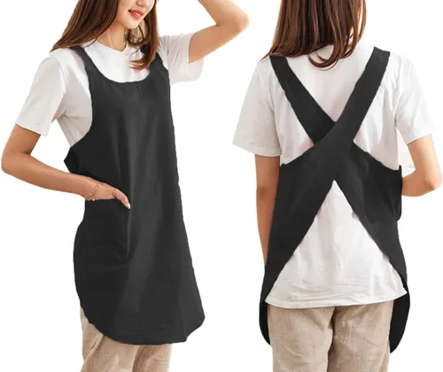 Vista 9 de Delantales de algodón con espalda cruzada, color sólido, para cocina, jardín, para mujeres y niñas con bolsillos