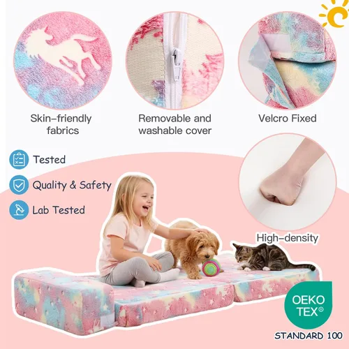 Vista 5 de Tiita Sofá cama plegable para niños, sofá cama plegable con funda extraíble, futón para niños, cama plegable para habitación de niños, sala