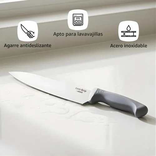 Vista 4 de Restaurantware - Cuchillo de chef de 10 pulgadas de acero inoxidable, mango ergonómico, agarre antideslizante, duradero, apto para lavavajillas
