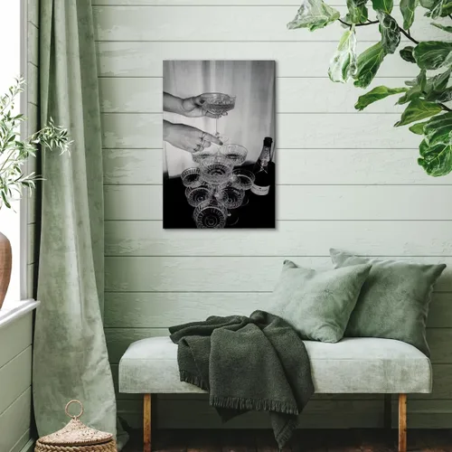 Vista 5 de Lienzo de pared en blanco y negro, cuadros modernos con copas de champán, decoración de habitación femenina, retro, vino y alcohol, imágenes