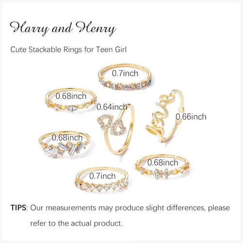 Vista 6 de Anillos apilables de oro para mujeres, adolescentes, niñas, regalos de moda, juego de anillos de nudillos simples de estrella, luna, corazón, boho