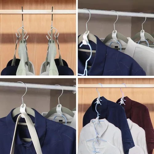 Vista 4 de 50 ganchos para colgar ropa, organizador de conector de armario para ahorrar espacio (blanco)