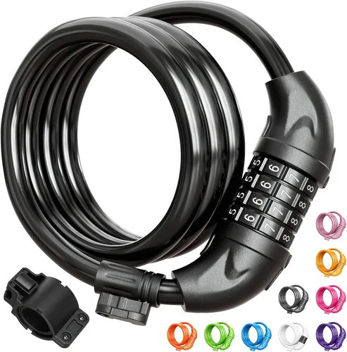 Vista 8 de Titanker Candado de bicicleta, cerradura de bicicleta de 4 pies, bloqueo de cable de 1/2 pulgada con soporte de montaje, accesorios de bicicleta