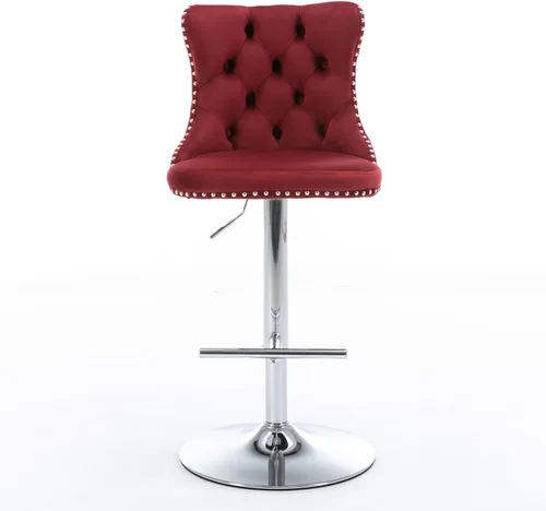 Vista 3 de Taburetes de bar giratorios de terciopelo ajustable con altura del asiento de 25 a 33 pulgadas, taburetes de bar con base cromada con respaldo