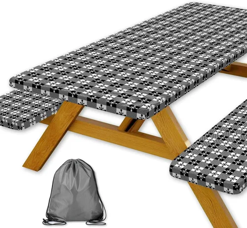 Vista 66 de Funda para Mesa de Picnic con Fundas para Bancos y Bolsa, Campista de Madera Impermeable Resistente al Viento, Cubierta de Mantel Ajustada con Borde