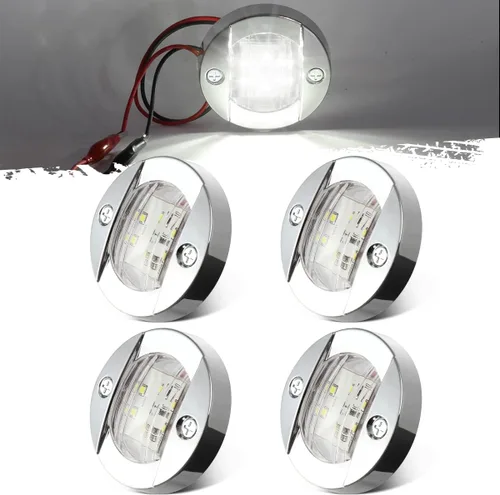 Vista 8 de Partsam 4 piezas de 3" pulgadas redondas luces marinas para barco cromadas, luces LED azules para montaje en popa, luces de anclaje de popa