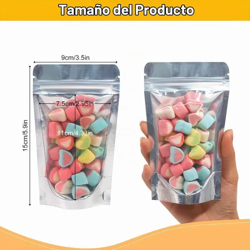 Vista 2 de SumDirect, bolsas de aluminio con cierre, reutilizables, 50 unidades, bolsa vertical para alimentos con ranura para almacenar alimentos