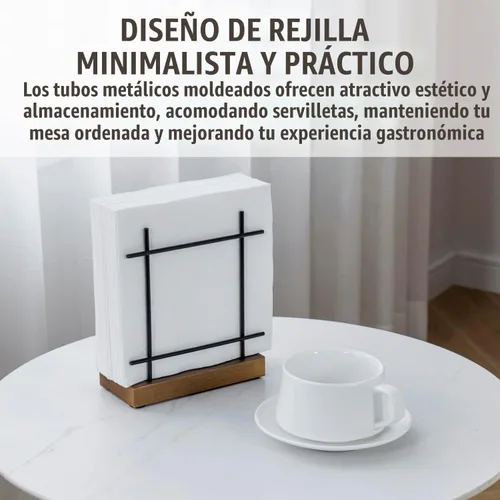Vista 2 de MyGift Servilletero, metal negro con base de madera quemada Negro / Madera quemada