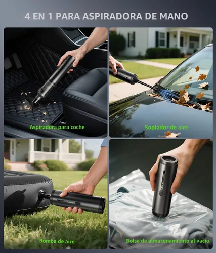 Vista 2 de Aspiradora de Coche Portátil Inalámbrica de Mano 4-en-1 Mini Aspiradora Inalámbrica con 2 Modos de Succión y 16800pa de Potencia de Succión Modos