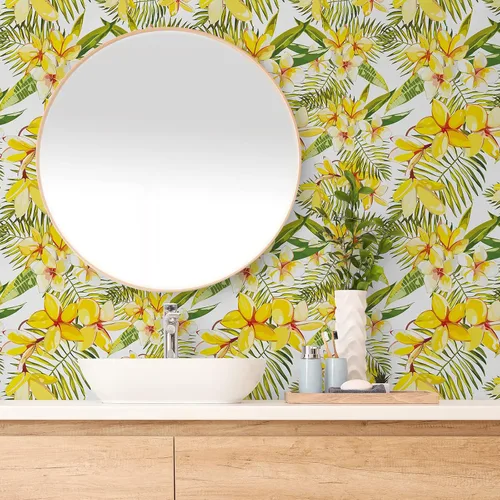 Vista 3 de CRE8TIVE Papel tapiz floral amarillo de tamaño grande de 24 x 354 pulgadas, papel tapiz de hojas florales para despegar y pegar, papel de contacto