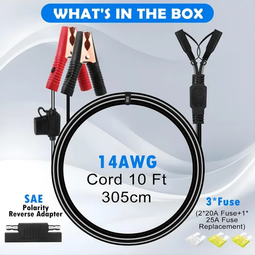 Vista 7 de Cable de extensión de cocodrilo de cocodrilo de 10 pies y 14 AWG a 2 conectores SAE, adaptador de liberación rápida SAE de 12 V, negro, resistente