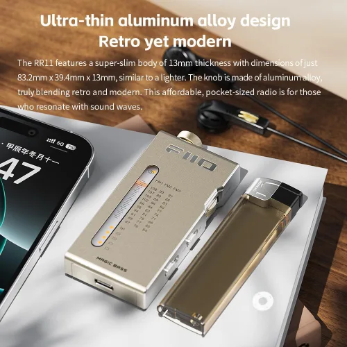 Vista 3 de FiiO RR11 Receptor de radio estéreo portátil HiFi FM con sintonización analógica PVR, efectos de sonido BASS+3D, 64MHz-108MHz