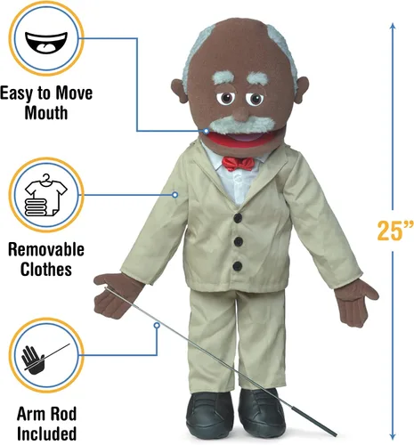 Vista 3 de Marioneta estilo ventrílocuo de 25 pulgadas, abuelo negro, cuerpo completo