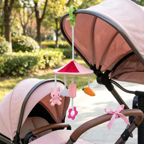 Vista 9 de Cuna móvil de conejo y zanahoria con música, para niños recién nacidos de 0 Rabbit rosa
