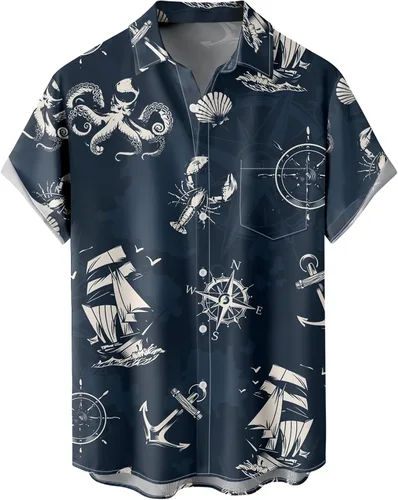 Vista 56 de Camisas tropicales con botones para hombre, camisas hawaianas de manga corta, casuales para vacaciones, camisas de playa holgadas Beige-playa escena